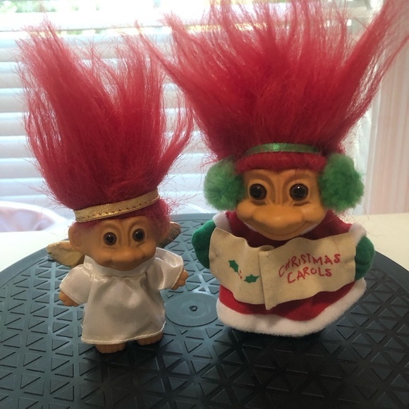 Vintage 1980s Set of Holiday Trolls Carroller and Angel by Russ - Picture 1 of 11